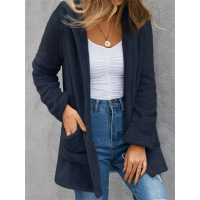 Cardigan Jacket Solid Color Fleece Pocket Opening Strap Women's 3