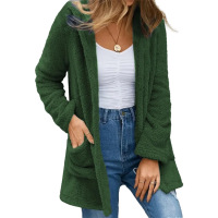 Cardigan Jacket Solid Color Fleece Pocket Opening Strap Women's 3