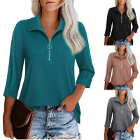 Three-quarter sleeve solid color tops and shirts POLO women's clothing 1