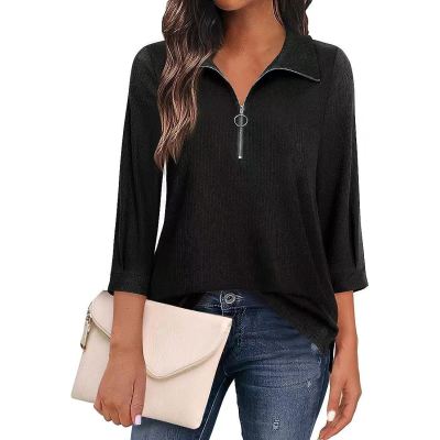 Three-quarter sleeve solid color tops and shirts POLO women's clothing 1