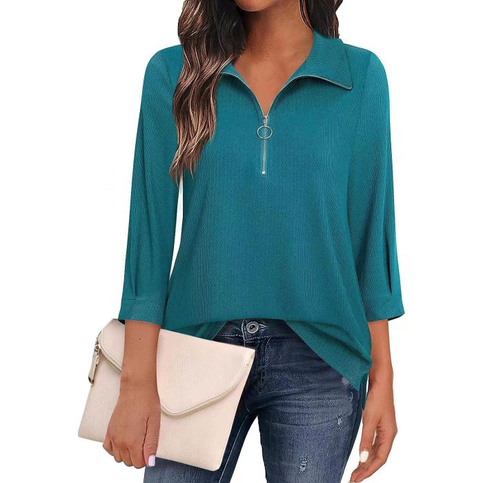 Three-quarter sleeve solid color tops and shirts POLO women's clothing 1