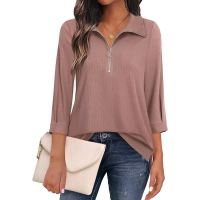 Three-quarter sleeve solid color tops and shirts POLO women's clothing 1