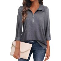 Three-quarter sleeve solid color tops and shirts POLO women's clothing 1