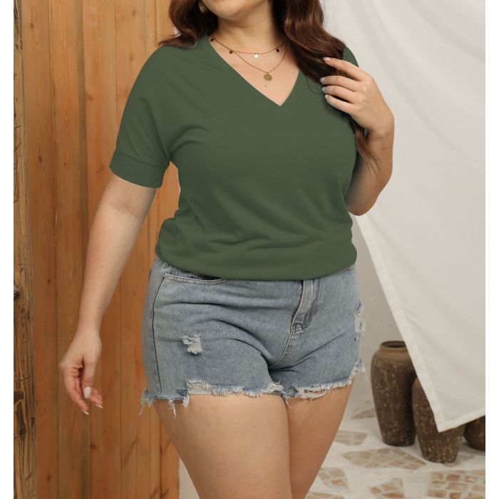 V-neck solid color short-sleeved loose women's top 2