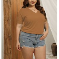 V-neck solid color short-sleeved loose women's top 2