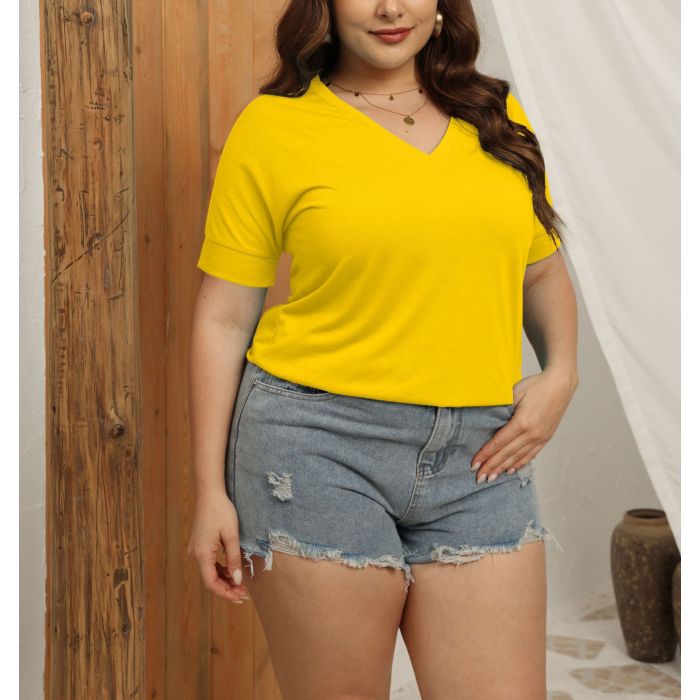 V-neck solid color short-sleeved loose women's top 2