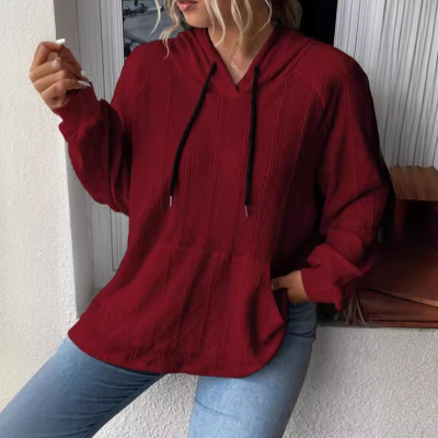 Women's casual jacquard loose hooded sweatshirt 4