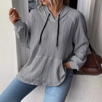 Women's casual jacquard loose hooded sweatshirt 4