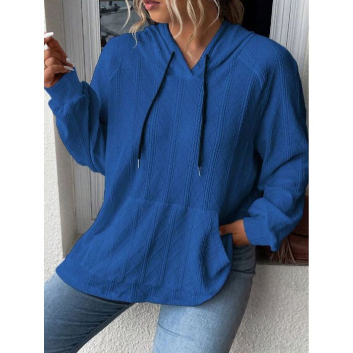 Women's casual jacquard loose hooded sweatshirt 4