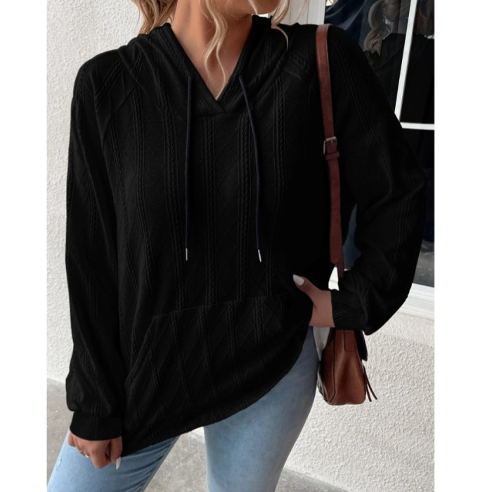 Women's casual jacquard loose hooded sweatshirt 4