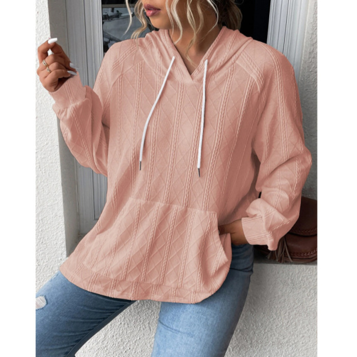 Women's casual jacquard loose hooded sweatshirt 4