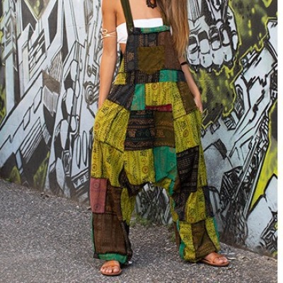 Ethnic print sleeveless loose harem pocket overalls 27