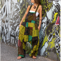 Ethnic print sleeveless loose harem pocket overalls 27
