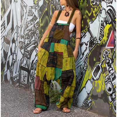 Ethnic print sleeveless loose harem pocket overalls 27