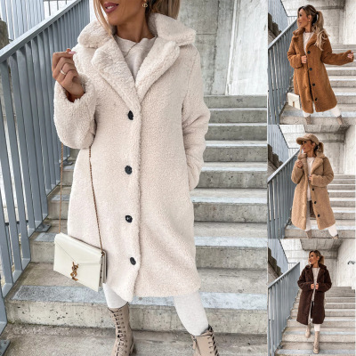 Furry long sleeve lapel women's plush tops long coat 31