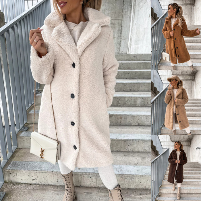 Furry long sleeve lapel women's plush tops long coat 31