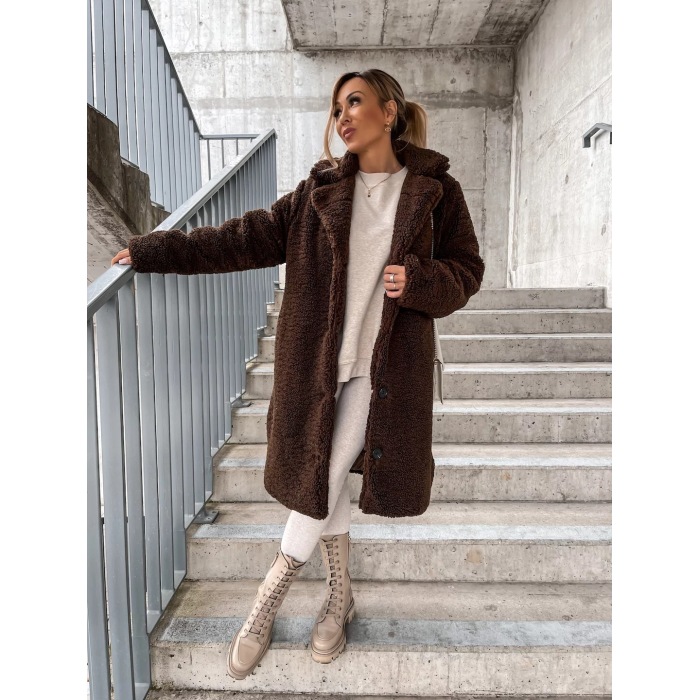 Furry long sleeve lapel women's plush tops long coat 31