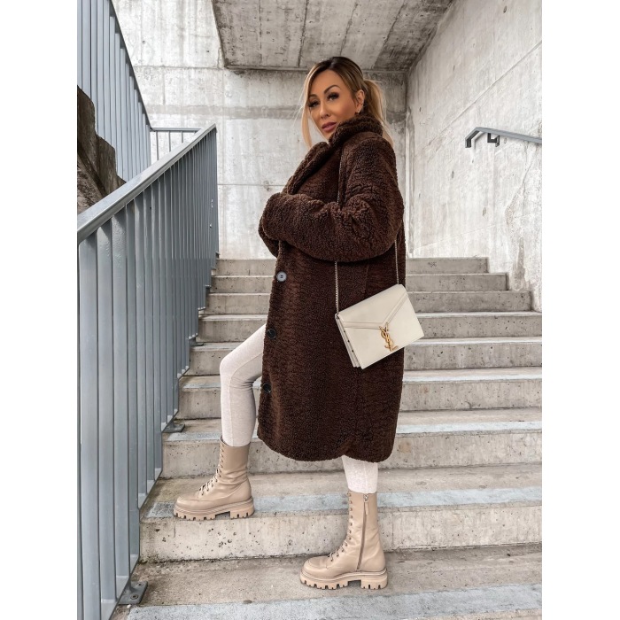 Furry long sleeve lapel women's plush tops long coat 31
