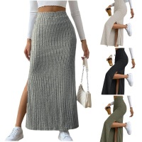 High-waisted fitted knit skirt with side slits 25