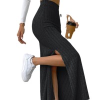 High-waisted fitted knit skirt with side slits 25