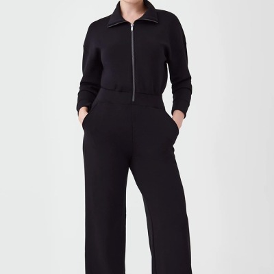 Long Sleeve Wide Leg Jumpsuit Zipper Lapel Sweatshirt 35
