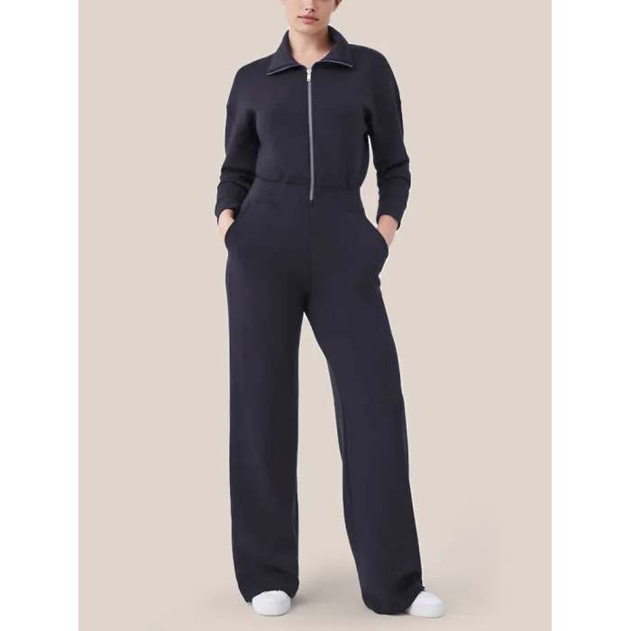 Long Sleeve Wide Leg Jumpsuit Zipper Lapel Sweatshirt 35
