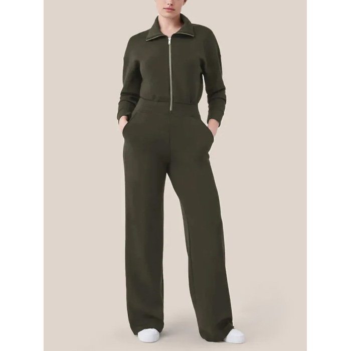 Long Sleeve Wide Leg Jumpsuit Zipper Lapel Sweatshirt 35