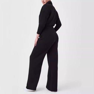 Long Sleeve Wide Leg Jumpsuit Zipper Lapel Sweatshirt 35
