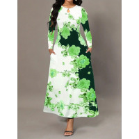Round neck long sleeve printed pocket waist wide skirt 8