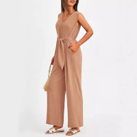 V-neck wide-leg jumpsuit sleeveless belted jumpsuit for women 15