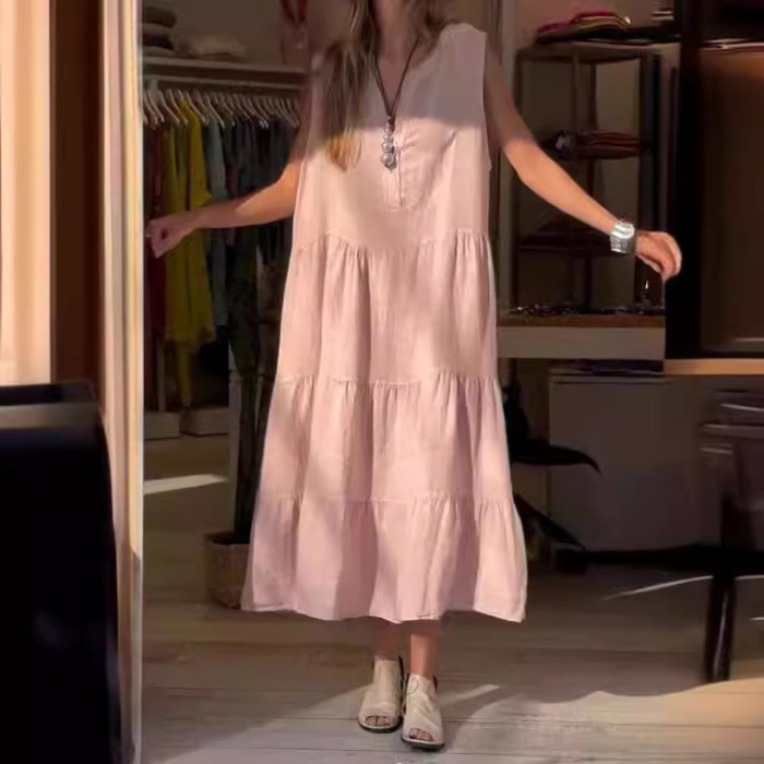 Women's cotton and linen dress long skirt 18