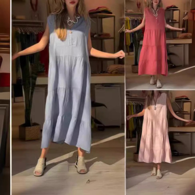 Women's cotton and linen dress long skirt 18