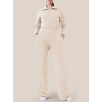 Women's Long Sleeve Wide Leg Jumpsuit Zipper Lapel Sweatshirt Set 19