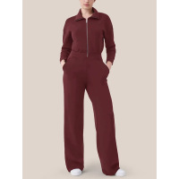 Women's Long Sleeve Wide Leg Jumpsuit Zipper Lapel Sweatshirt Set 19