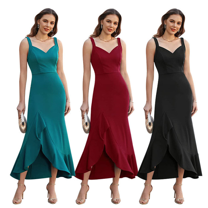 Women's ruffled evening v-neck long dress 13