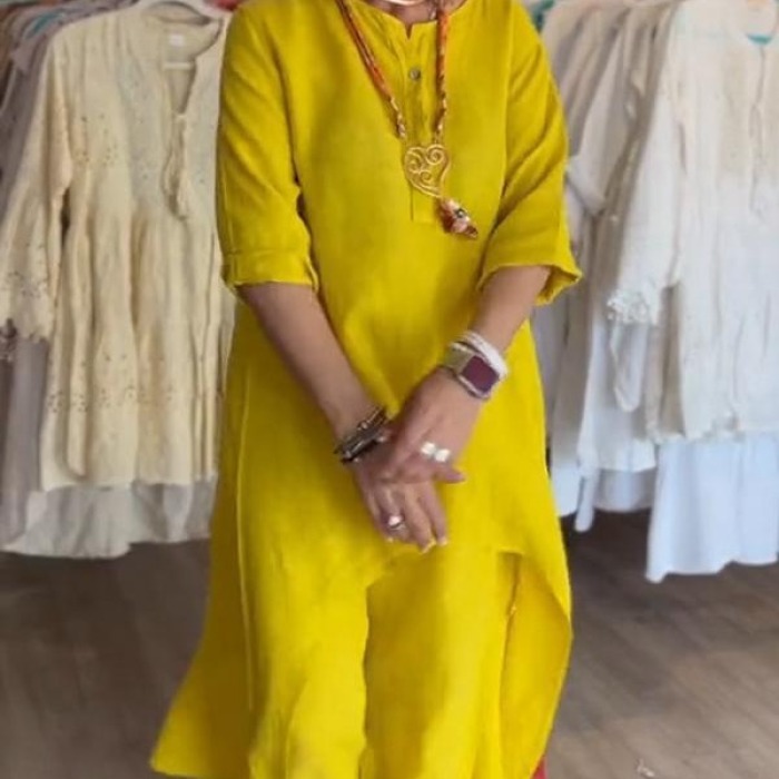 Women's solid color casual loose long-sleeved cotton and linen suit 17