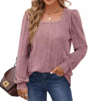 Women's square neck fashionable casual long-sleeved top 10