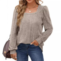 Women's square neck fashionable casual long-sleeved top 10