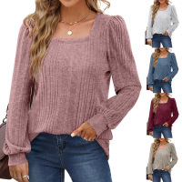 Women's square neck fashionable casual long-sleeved top 10