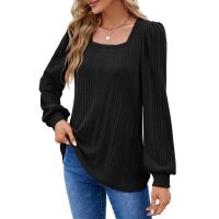 Women's square neck fashionable casual long-sleeved top 10