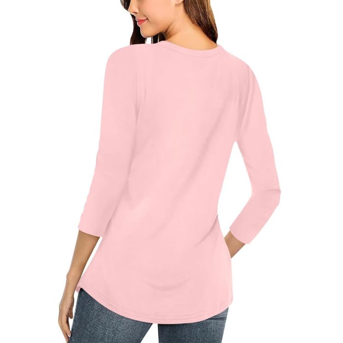 Women's V-neck solid color casual long-sleeved T-shirt 28