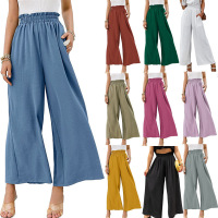 Cotton and linen solid color high waist loose casual wide leg pants 37