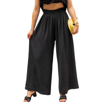 Cotton and linen solid color high waist loose casual wide leg pants 37