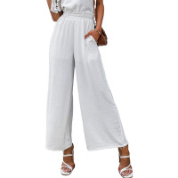 Cotton and linen solid color high waist loose casual wide leg pants 37