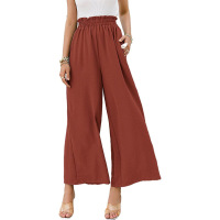 Cotton and linen solid color high waist loose casual wide leg pants 37