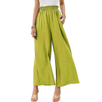Cotton and linen solid color high waist loose casual wide leg pants 37