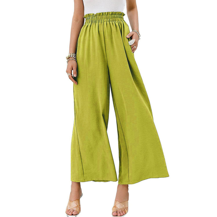 Cotton and linen solid color high waist loose casual wide leg pants 37
