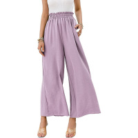Cotton and linen solid color high waist loose casual wide leg pants 37