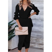 Long Elegant V-neck Knitted Dress 55