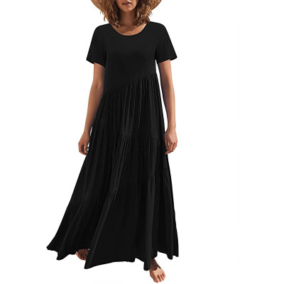 Maxi Short Sleeves Round Neck Layered Beach Maxi Dress 42